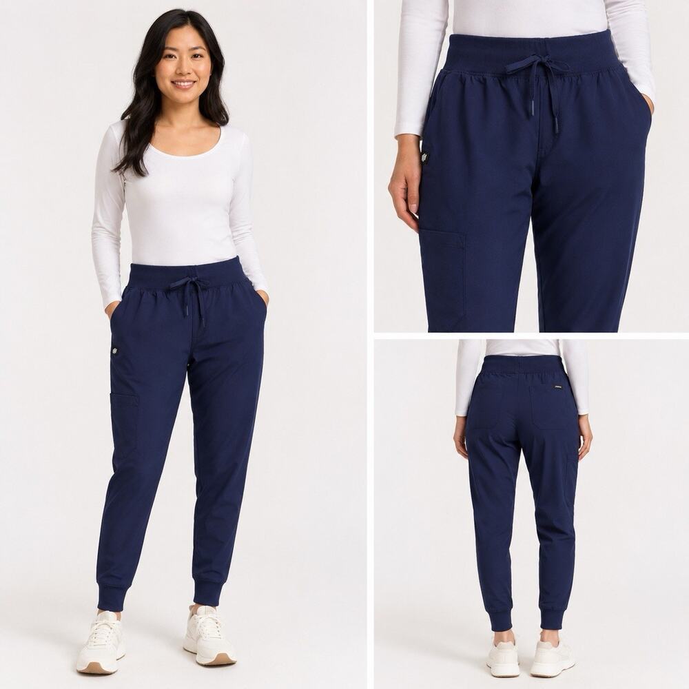 Jaanuu Scrub Jogger Pants Womens S Petite Navy Blue Cargo Drawstring 28x27